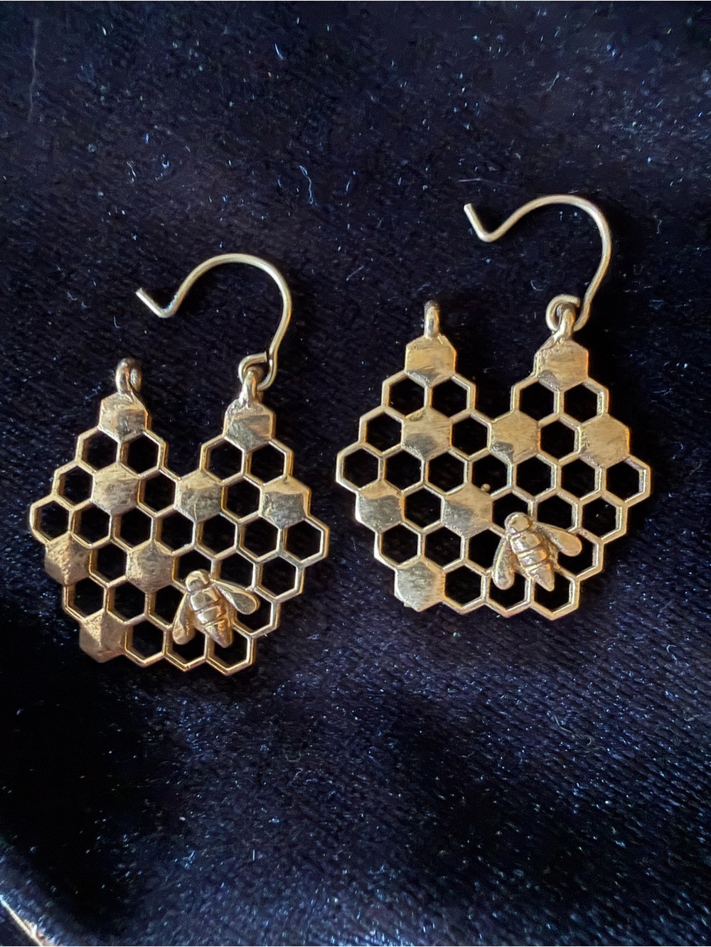 Gold Honeycomb Bee Drop Earrings - Women Jewelry